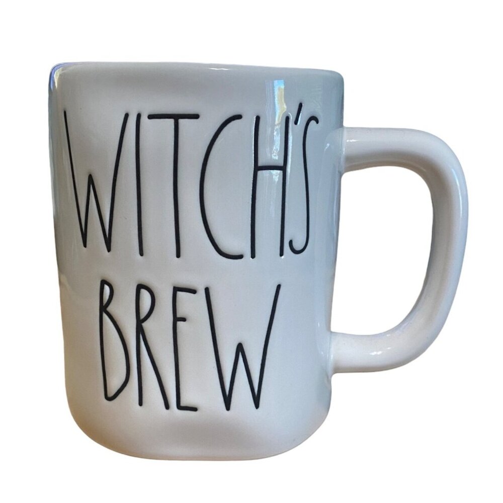 Rae Dunn Witchs Brew Ceramic Mug With Green Interior & Cauldron Design